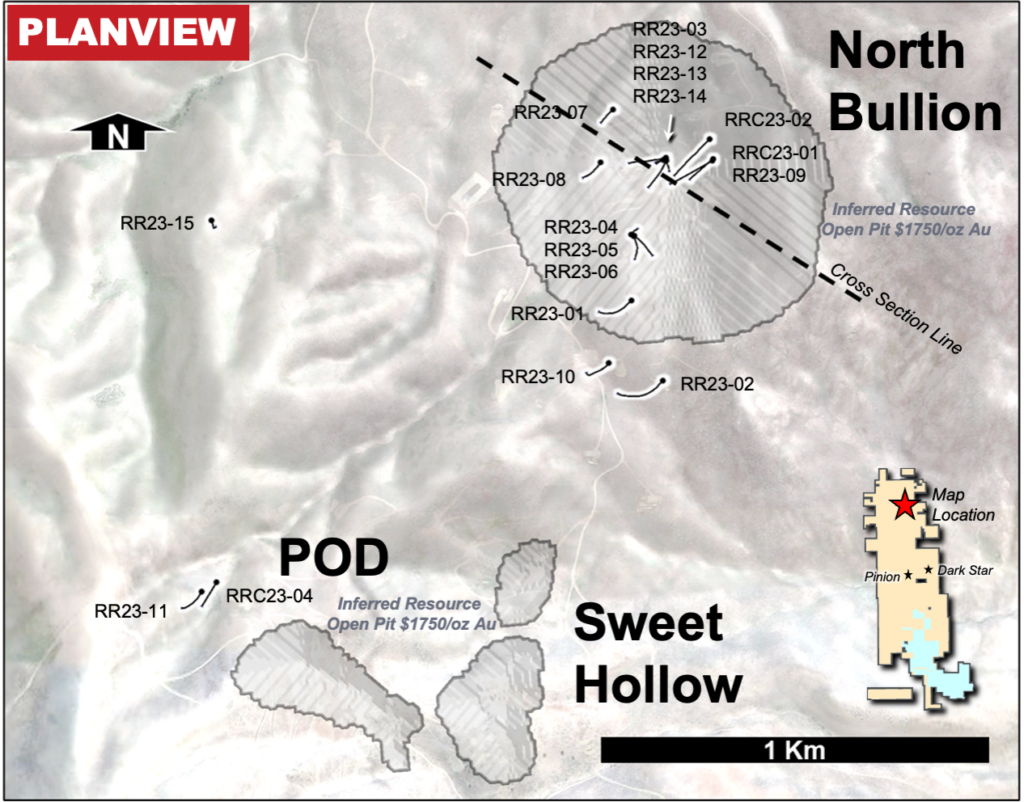 Figure 3: North Bullion and POD 2023 drill hole locations.